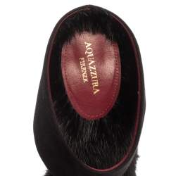 Pre Owned Aquazzura Black Suede And Mink Fur Purr Purr Ankle Strap Sandals Size 38.5