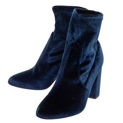 Pre Owned Aquazzura Blue Velvet Slip On Ankle Boots Size 38