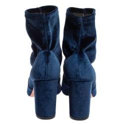 Pre Owned Aquazzura Blue Velvet Slip On Ankle Boots Size 38