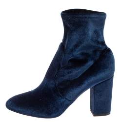 Pre Owned Aquazzura Blue Velvet Slip On Ankle Boots Size 38