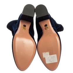 Pre Owned Aquazzura Blue Velvet Slip On Ankle Boots Size 38