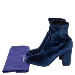 Pre Owned Aquazzura Blue Velvet Slip On Ankle Boots Size 38