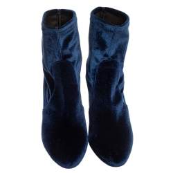 Pre Owned Aquazzura Blue Velvet Slip On Ankle Boots Size 38