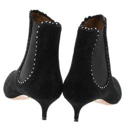 مملوكة مسبقًا Aquazzura Black Suede Pearl Layered Ankle Boots Size 38.5