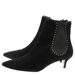 مملوكة مسبقًا Aquazzura Black Suede Pearl Layered Ankle Boots Size 38.5