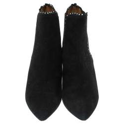 مملوكة مسبقًا Aquazzura Black Suede Pearl Layered Ankle Boots Size 38.5
