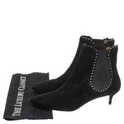مملوكة مسبقًا Aquazzura Black Suede Pearl Layered Ankle Boots Size 38.5
