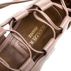 Pre Owned Aquazzura Beige Leather Amazon Lace Up Open Toe Sandals Size 39