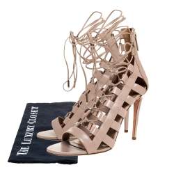 Pre Owned Aquazzura Beige Leather Amazon Lace Up Open Toe Sandals Size 39