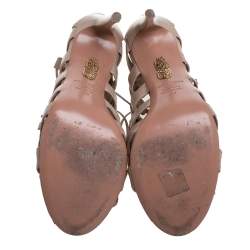 Pre Owned Aquazzura Beige Leather Amazon Lace Up Open Toe Sandals Size 39