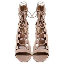 Pre Owned Aquazzura Beige Leather Amazon Lace Up Open Toe Sandals Size 39