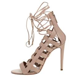 Pre Owned Aquazzura Beige Leather Amazon Lace Up Open Toe Sandals Size 39
