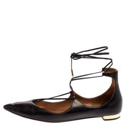 Pre Owned صندل أكوازورا فلات شريستي جلد أسود مقاس 38