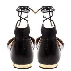 Pre Owned صندل أكوازورا فلات شريستي جلد أسود مقاس 38