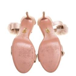 Pre Owned Aquazzura Beige Satin Sinatra Mink Trim Ankle Strap Sandals Size 40