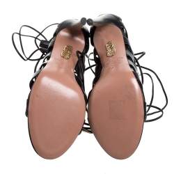 Pre Owned Aquazzura Black Leather Amazon Lace Up Open Toe Sandals Size 37
