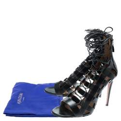 Pre Owned Aquazzura Black Leather Amazon Lace Up Open Toe Sandals Size 37