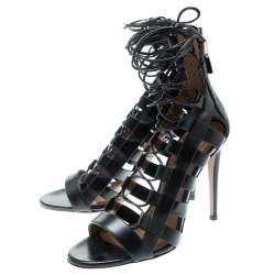 Pre Owned Aquazzura Black Leather Amazon Lace Up Open Toe Sandals Size 37