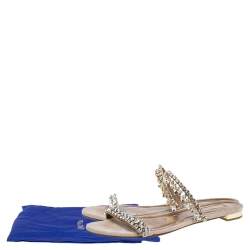 مملوكة مسبقًا Aquazzura Beige Suede Eden Crystal Embellished Flats Size 39.5