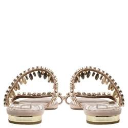 مملوكة مسبقًا Aquazzura Beige Suede Eden Crystal Embellished Flats Size 39.5