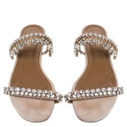 مملوكة مسبقًا Aquazzura Beige Suede Eden Crystal Embellished Flats Size 39.5