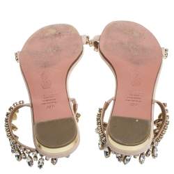 مملوكة مسبقًا Aquazzura Beige Suede Eden Crystal Embellished Flats Size 39.5
