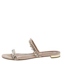 مملوكة مسبقًا Aquazzura Beige Suede Eden Crystal Embellished Flats Size 39.5