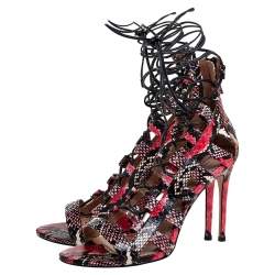 Pre Owned صندل أكوازورا أمازون جلد ثعبان متعدد الألوان برباط مقدمة مفتوحة مقاس 38