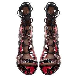 Pre Owned صندل  أكوازورا أمازون جلد ثعبان متعدد الألوان برباط مقدمة مفتوحة مقاس 38