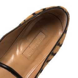 Pre Owned Aquazzura Tan Tiger Print Calfhair Mary Jane Pointed Toe Flats Size 37.5