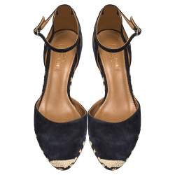 Pre Owned Aquazzura Blue Suede and Fabric Wedge Espadrille Sandals Size 39