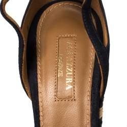 Pre Owned Aquazzura Blue Suede and Fabric Wedge Espadrille Sandals Size 39