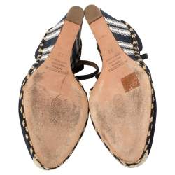 Pre Owned Aquazzura Blue Suede and Fabric Wedge Espadrille Sandals Size 39