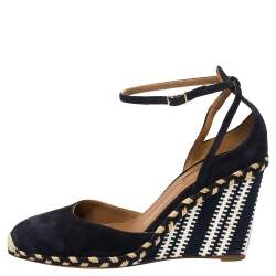 Pre Owned Aquazzura Blue Suede and Fabric Wedge Espadrille Sandals Size 39
