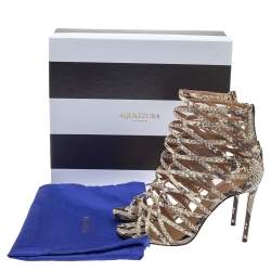 Pre Owned Aquazzura Cream/lBlack Python Leather Knockout Cage Sandals Size 37.5