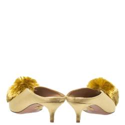 Pre Owned Aquazzura Gold Velet Powder Puff Mule Sandals Size 36.5