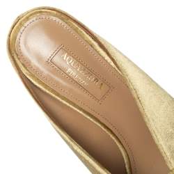 Pre Owned Aquazzura Gold Velet Powder Puff Mule Sandals Size 36.5