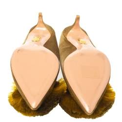 Pre Owned Aquazzura Gold Velet Powder Puff Mule Sandals Size 36.5