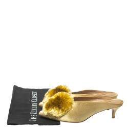 Pre Owned Aquazzura Gold Velet Powder Puff Mule Sandals Size 36.5