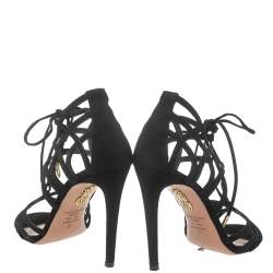 Pre Owned صندل أكوازورا "غينغر" رباط كاحل سويدي أسود مقاس 37