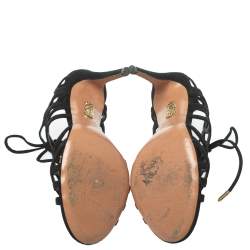 Pre Owned صندل أكوازورا "غينغر" رباط كاحل سويدي أسود مقاس 37