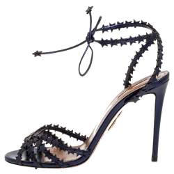 Pre Owned صندل أكوازورا ستارلايت مقدمة مفتوحة و رباط كاحل جلد أزرق ميتاليك مقاس 39