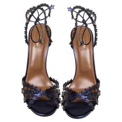 Pre Owned صندل أكوازورا ستارلايت مقدمة مفتوحة و رباط كاحل جلد أزرق ميتاليك مقاس 39