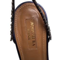 Pre Owned صندل أكوازورا ستارلايت مقدمة مفتوحة و رباط كاحل جلد أزرق ميتاليك مقاس 39