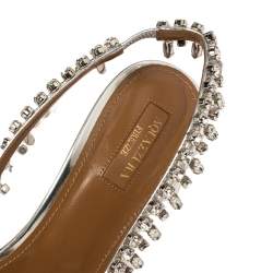 مملوكة مسبقًا Aquazzura Silver PVC And Leather Temptation Crystal Sandals Size 40
