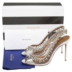 مملوكة مسبقًا Aquazzura Silver PVC And Leather Temptation Crystal Sandals Size 40