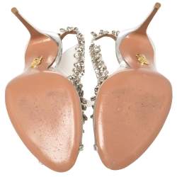 مملوكة مسبقًا Aquazzura Silver PVC And Leather Temptation Crystal Sandals Size 40