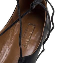 Pre Owned صندل فلات أكوازورا شريستي جلد أسود مقاس 38.5