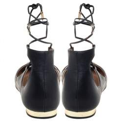 Pre Owned صندل فلات أكوازورا شريستي جلد أسود مقاس 38.5