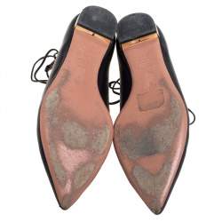 Pre Owned صندل فلات أكوازورا شريستي جلد أسود مقاس 38.5